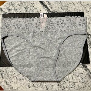 NWT Victoria’s Secret Gray Stretch Cotton Lace Trim High Leg Brief Panties VS XL
